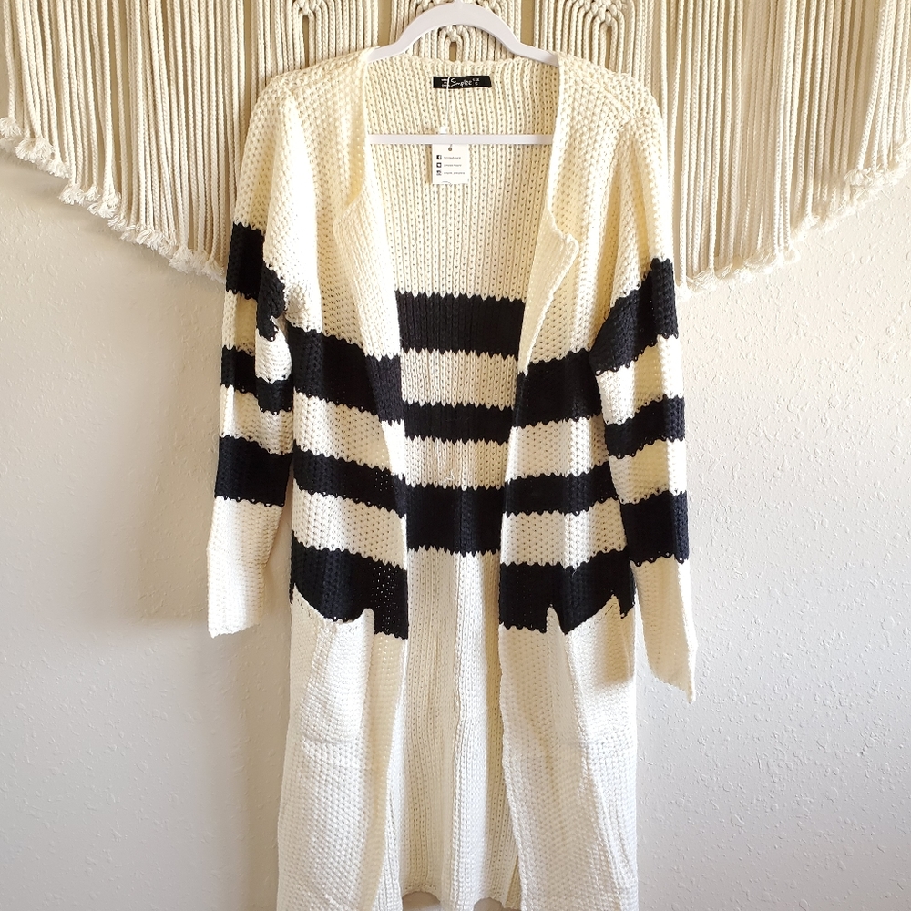 NEW SIMPLEE Knit Striped Open Duster Cardigan S - Picture 2 of 8
